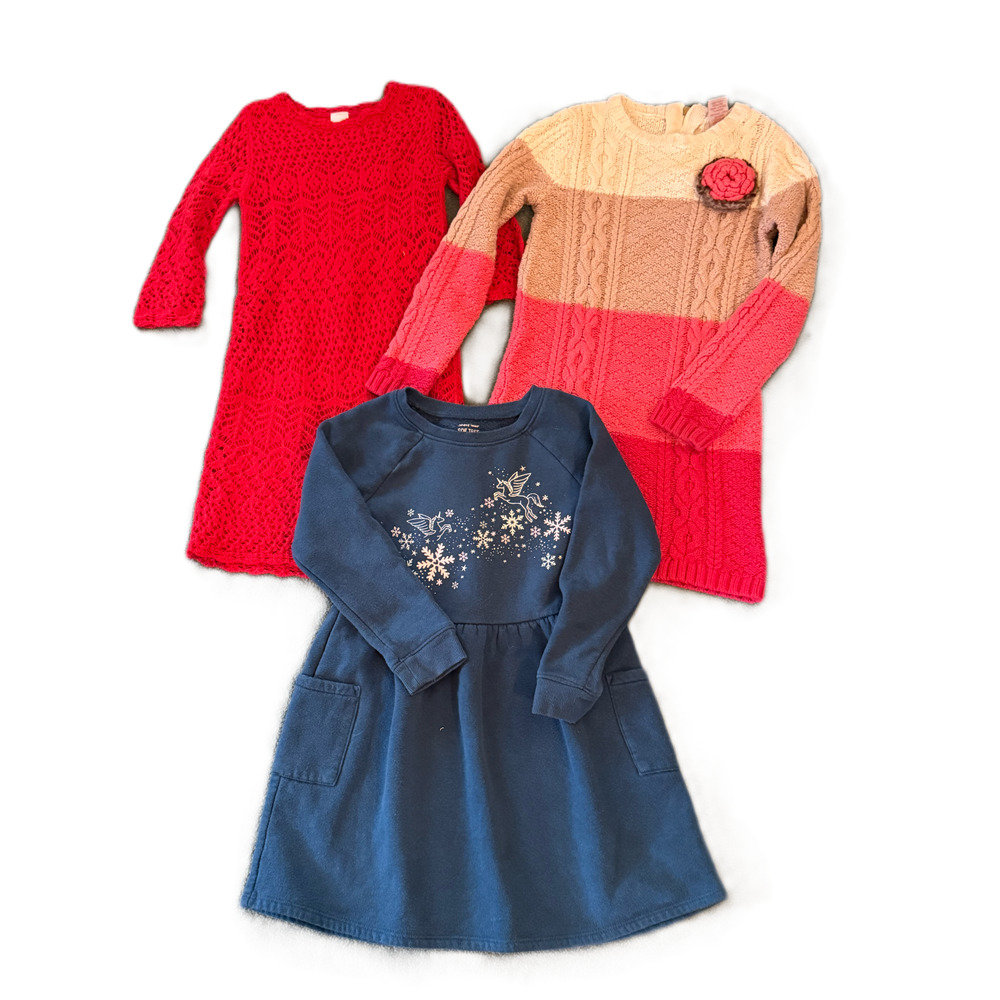 Girl Size 6 Lot Dress LOT Sweater Dress Fleece Long Sleeve Cozy Comfort Colorful